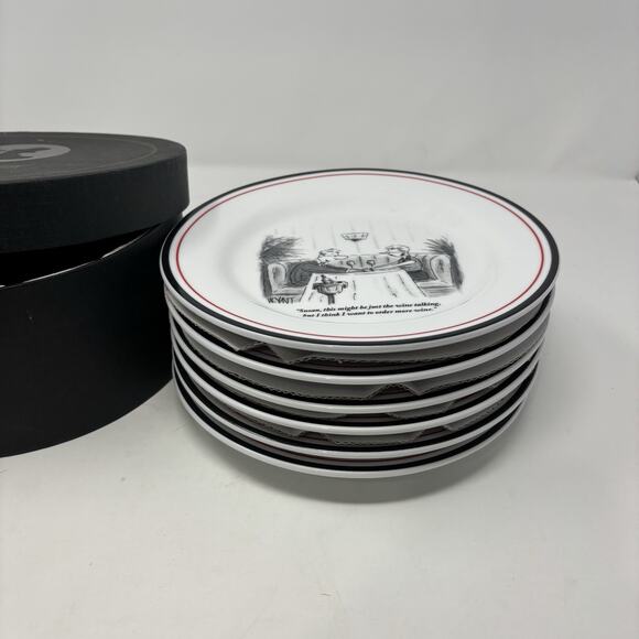 The New Yorker Cheese Plates Restoration Hardware Set of 6 Cartoon Salad Wine - Picture 15 of 16